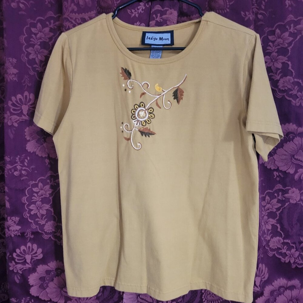 Indigo Moon Gold Embroidered Tee Medium